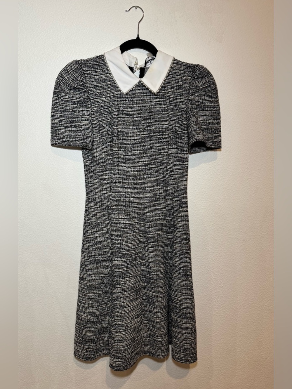 Karl Lagerfeld Paris Tweed Dress White Collar Puff Sleeve Size 2